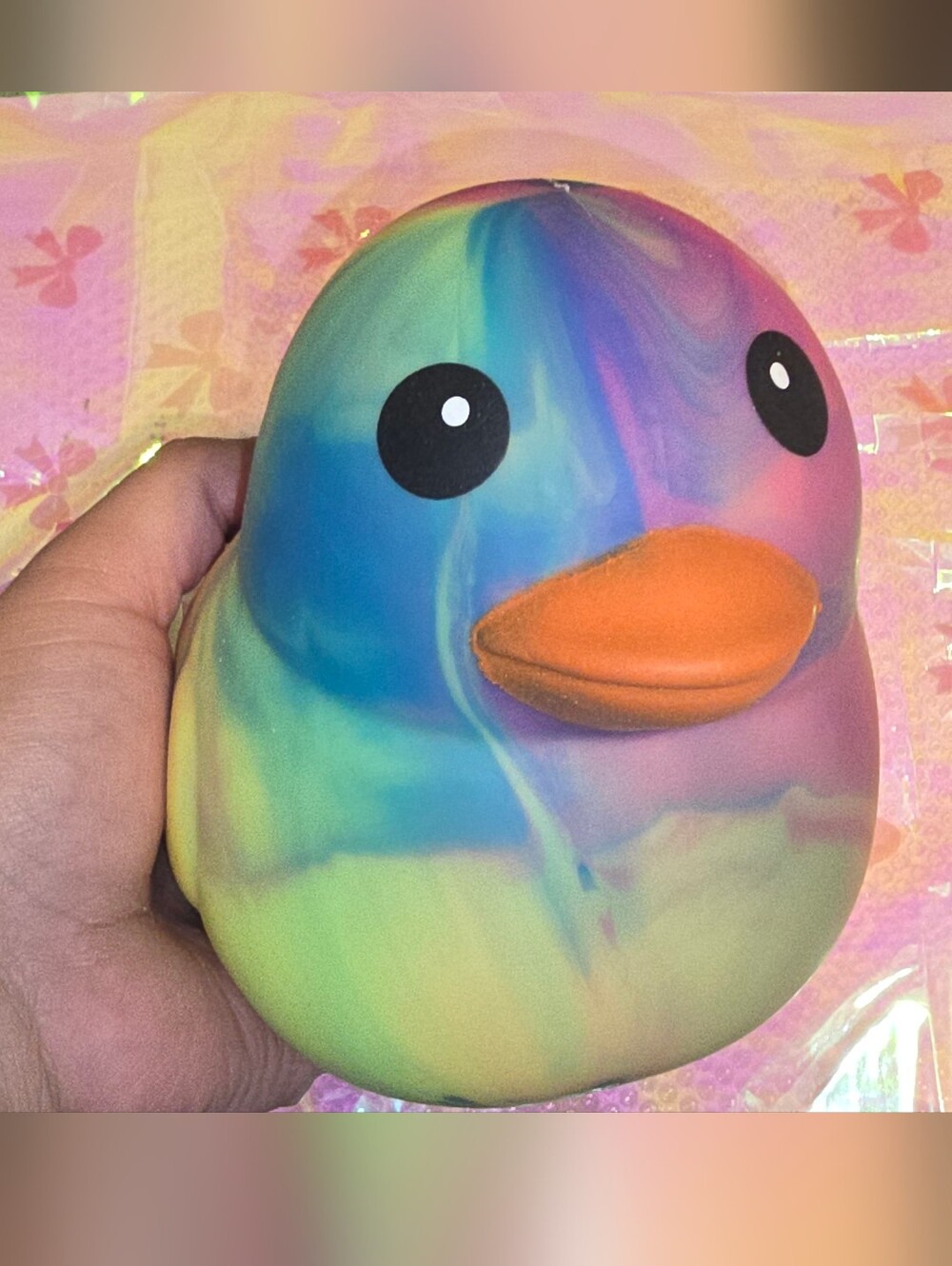 GIANT Rainbow Tie-Dye Squeeezy Duck - Multicolor Cute Squishy!